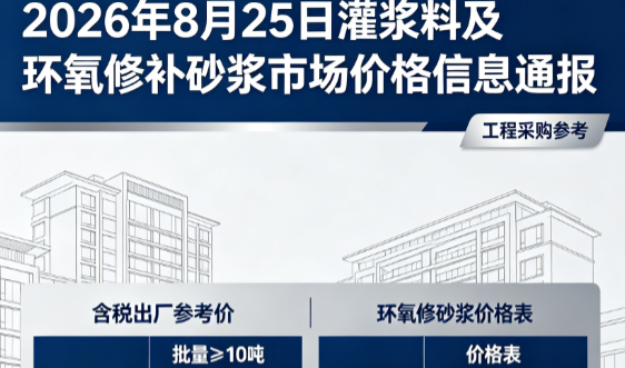 大余2026年8月25日灌浆料及环氧修补砂浆市场价格信息通报